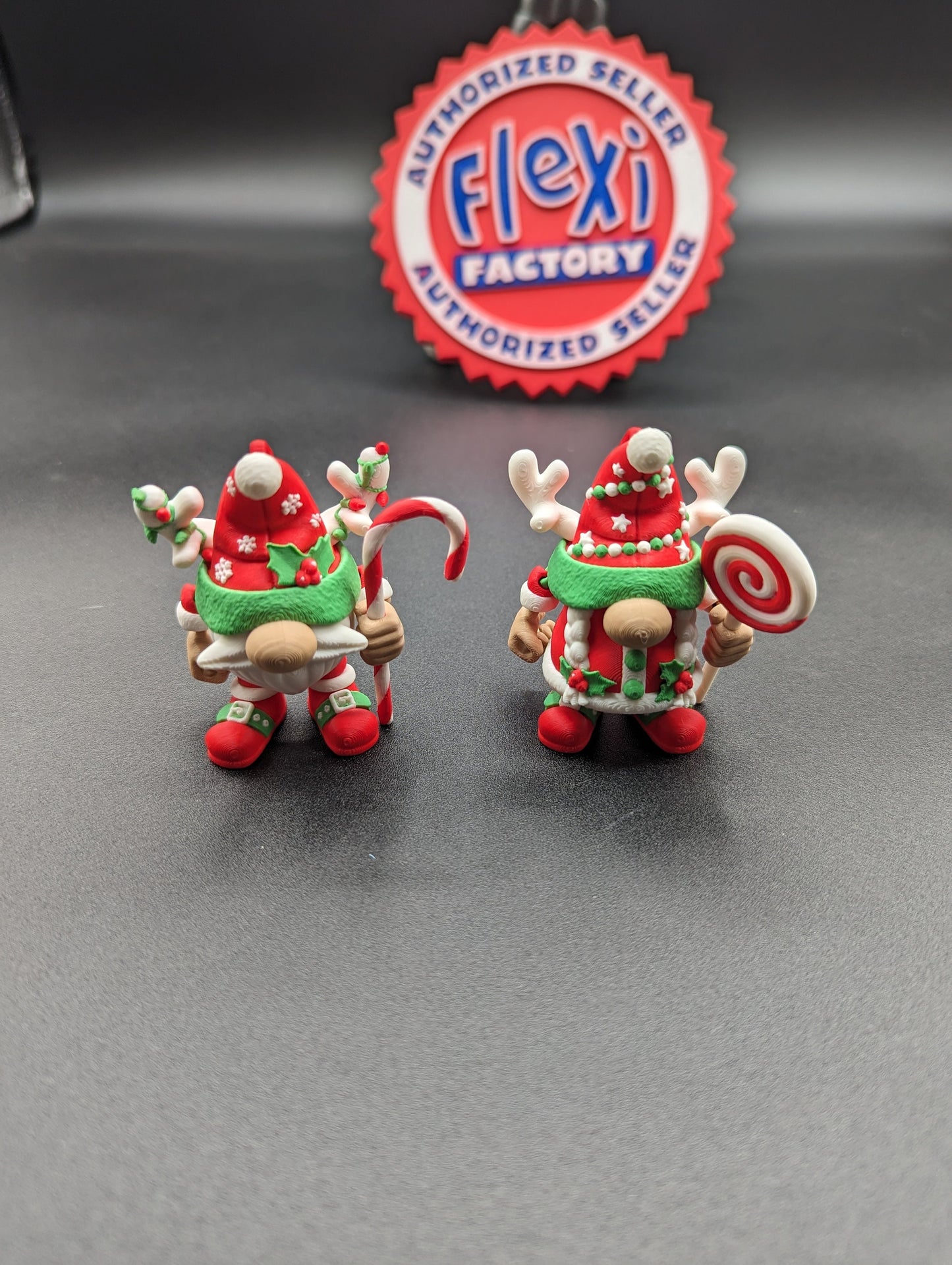 Pair of 3D Printed Christmas Gnome Articulating Ornament by Flexi-Factory! Garden Gnome, Christmas Tree, Holiday Decor. unique holiday gift