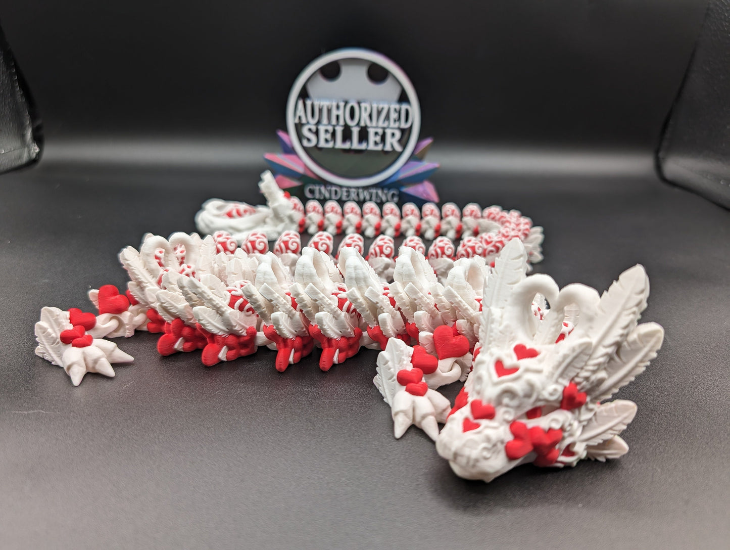 Valentine Dragon Light Heart Dragon Articulating Bookshelf Decor Valentine's Dragon Gift Valentines Day 3d printed Multicolor