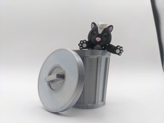 Skunk with Trash Can Fidget Toy 3D Printed Cute Stress Relief