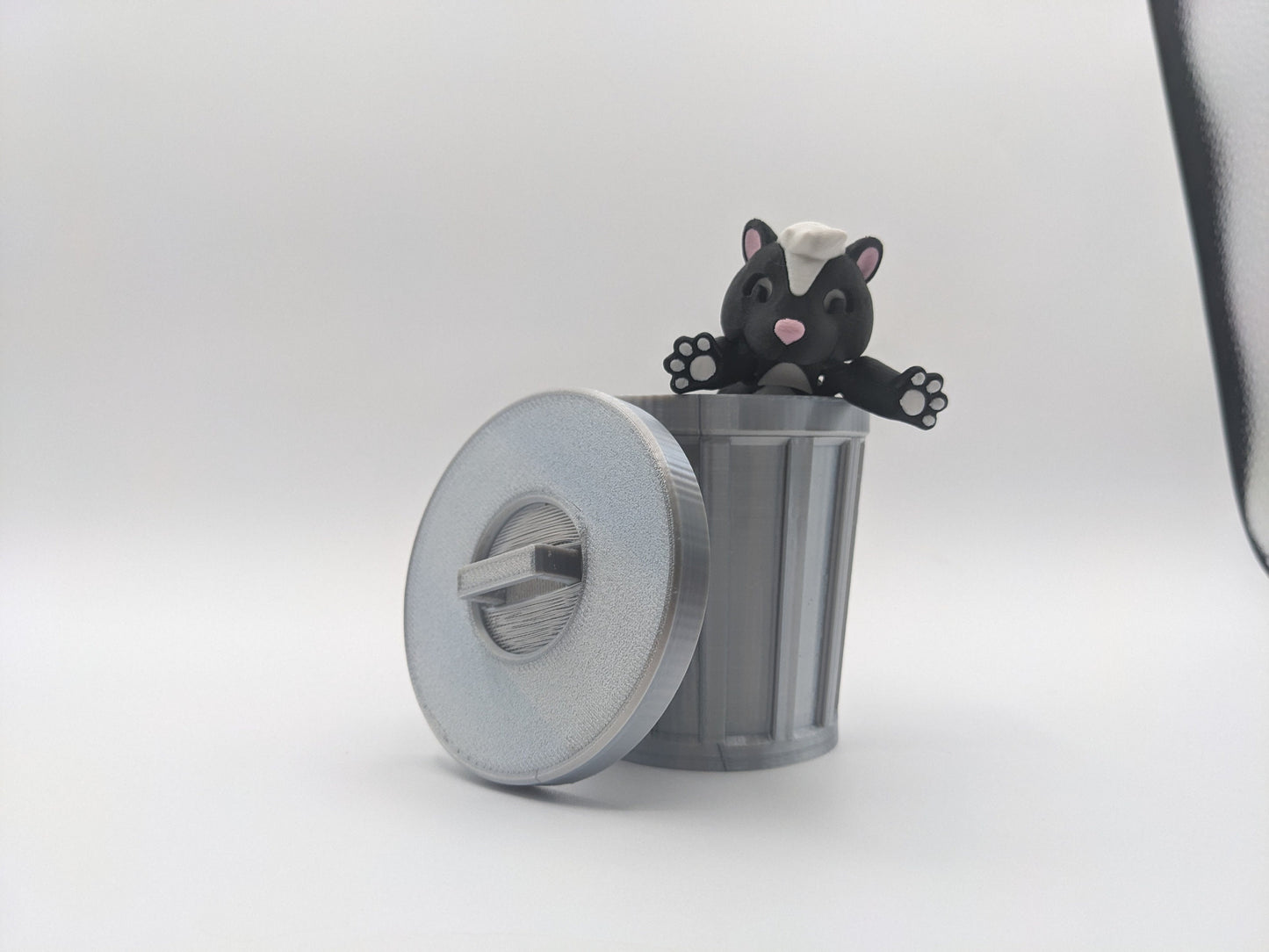 Skunk with Trash Can Fidget Toy 3D Printed Cute Stress Relief