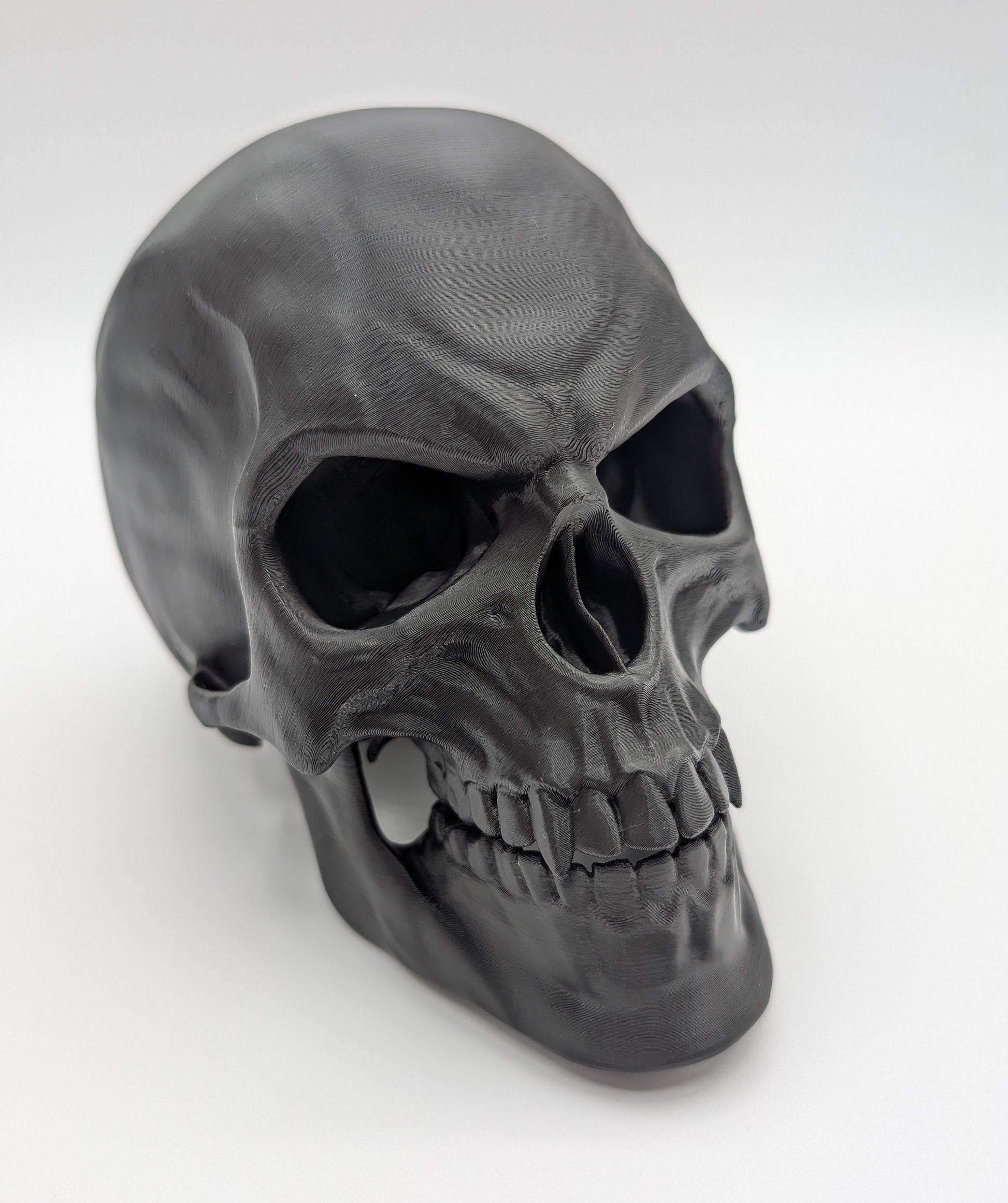 Introducing our Articulated Halloween Vampire Human Skull, the perfect addition to your Halloween decor or gothic collection. This intricately designed skull is a fun and interactive item, thanks to its fully articulated jaw. Multiple colors offered!