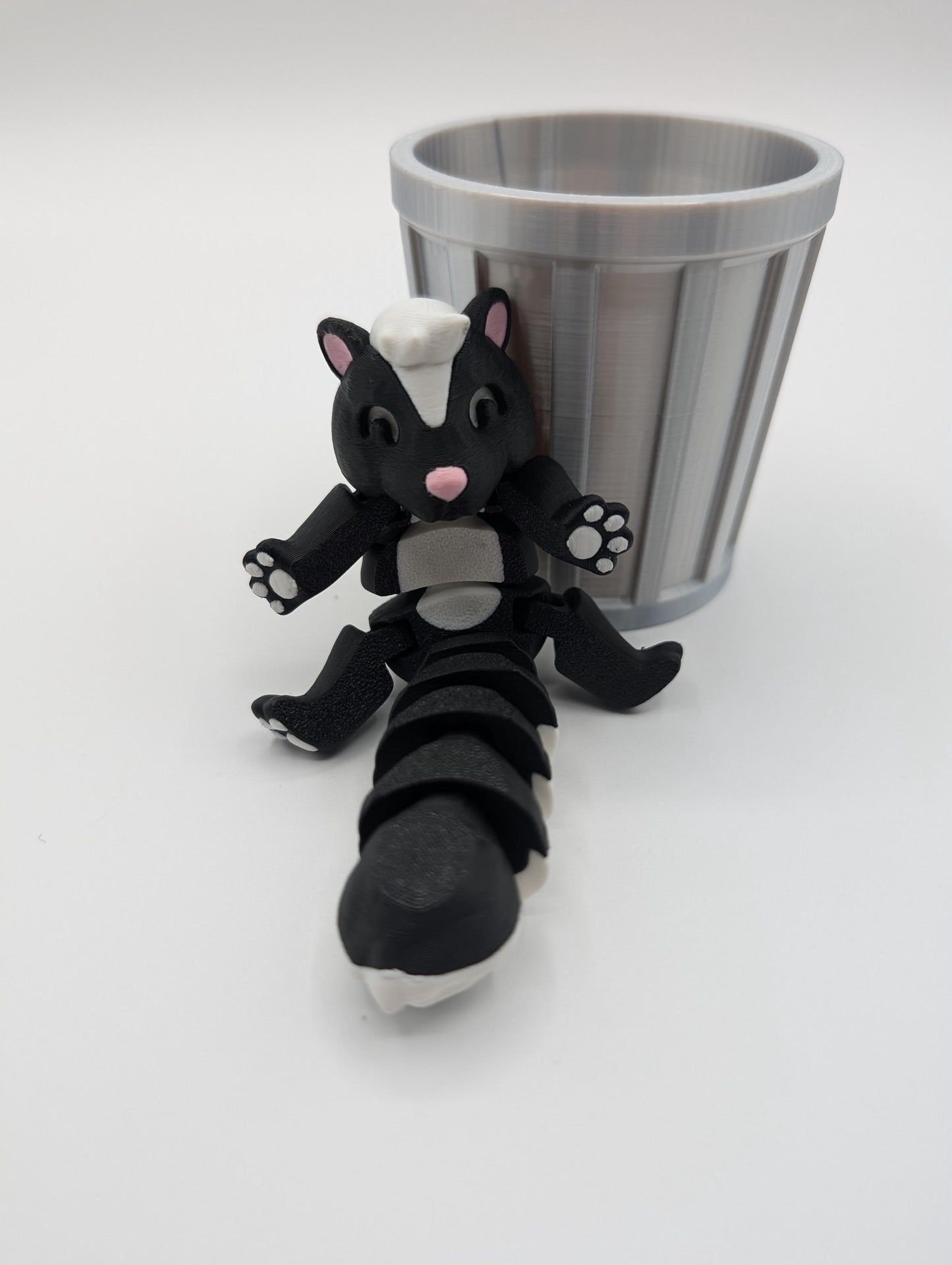 Skunk with Trash Can Fidget Toy 3D Printed Cute Stress Relief