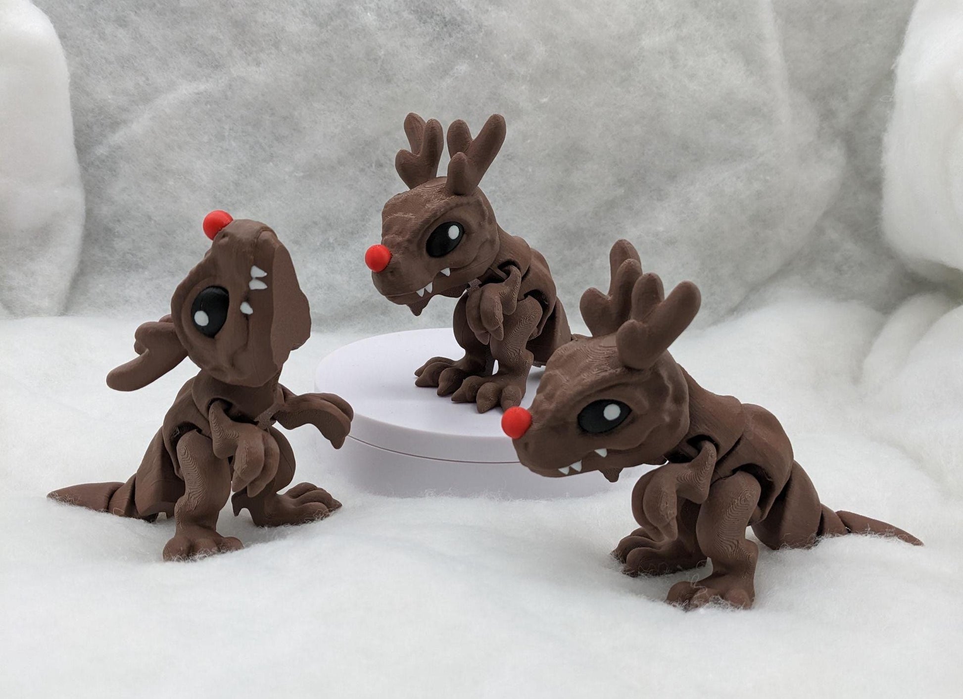 Our Christmas T-Rex combines the charm of Christmas with the fun of dinosaurs. An interactive toy for kids & adults alike,  articulated joints for posing & fidgeting, T-Rex is perfect as a stocking stuffer, desk toy, or playful holiday decoration.