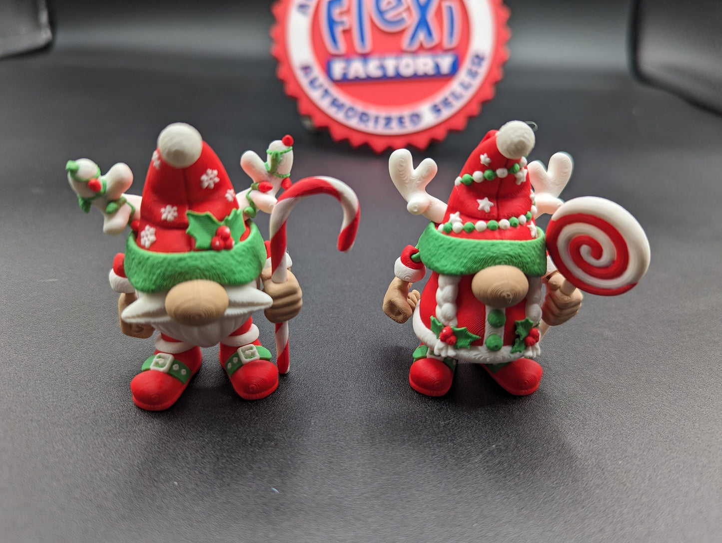 Pair of 3D Printed Christmas Gnome Articulating Ornament by Flexi-Factory! Garden Gnome, Christmas Tree, Holiday Decor. unique holiday gift