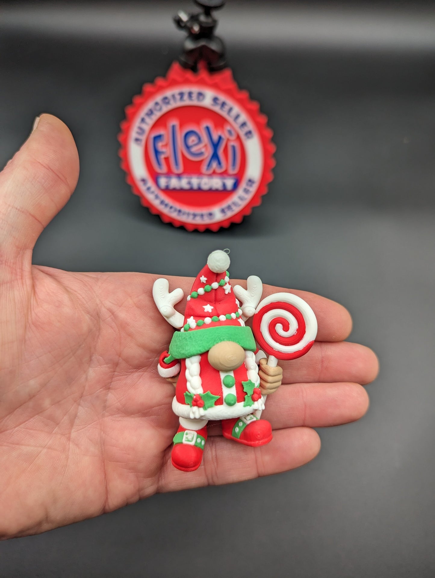 Pair of 3D Printed Christmas Gnome Articulating Ornament by Flexi-Factory! Garden Gnome, Christmas Tree, Holiday Decor. unique holiday gift