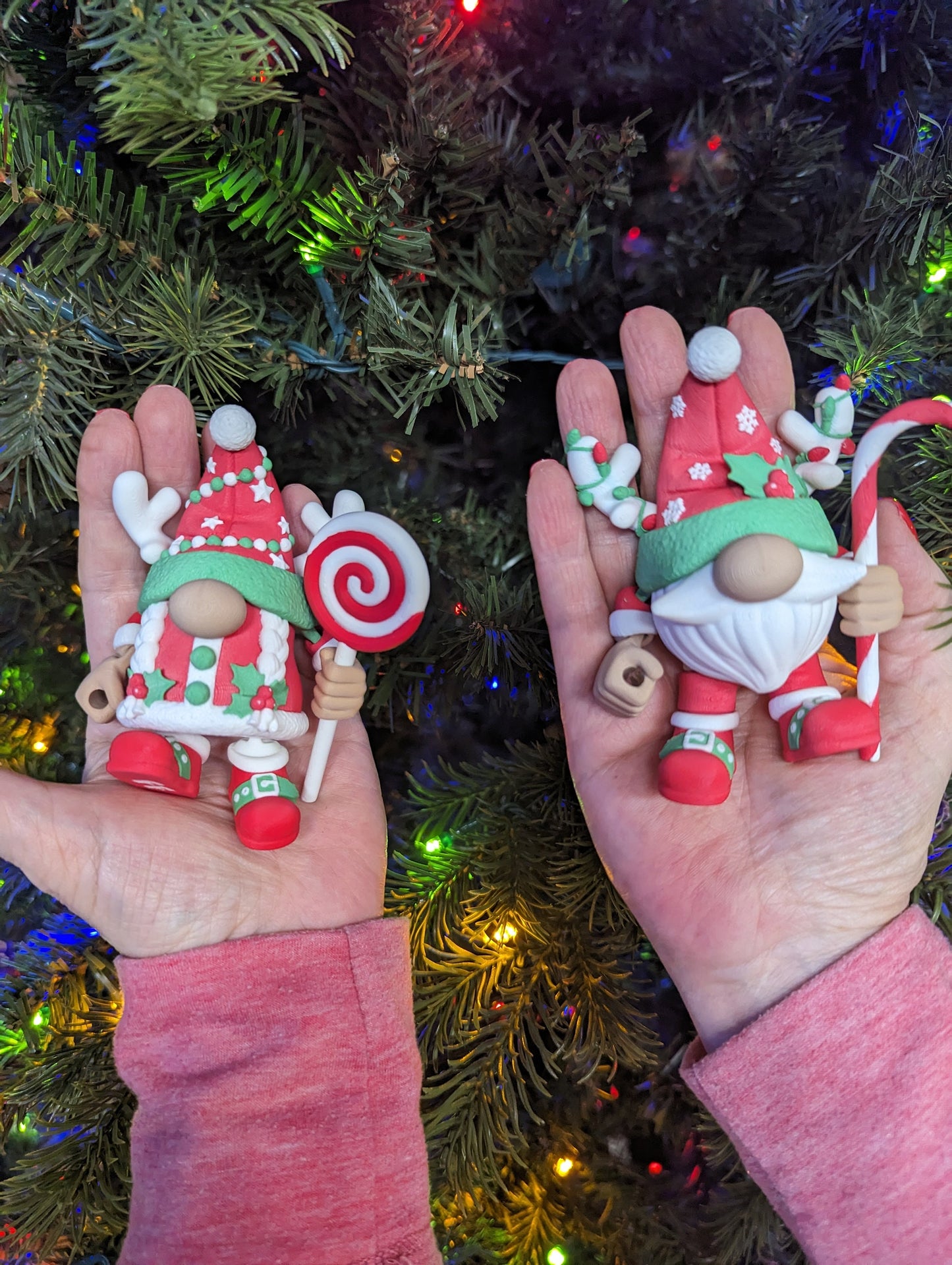 Pair of 3D Printed Christmas Gnome Articulating Ornament by Flexi-Factory! Garden Gnome, Christmas Tree, Holiday Decor. unique holiday gift