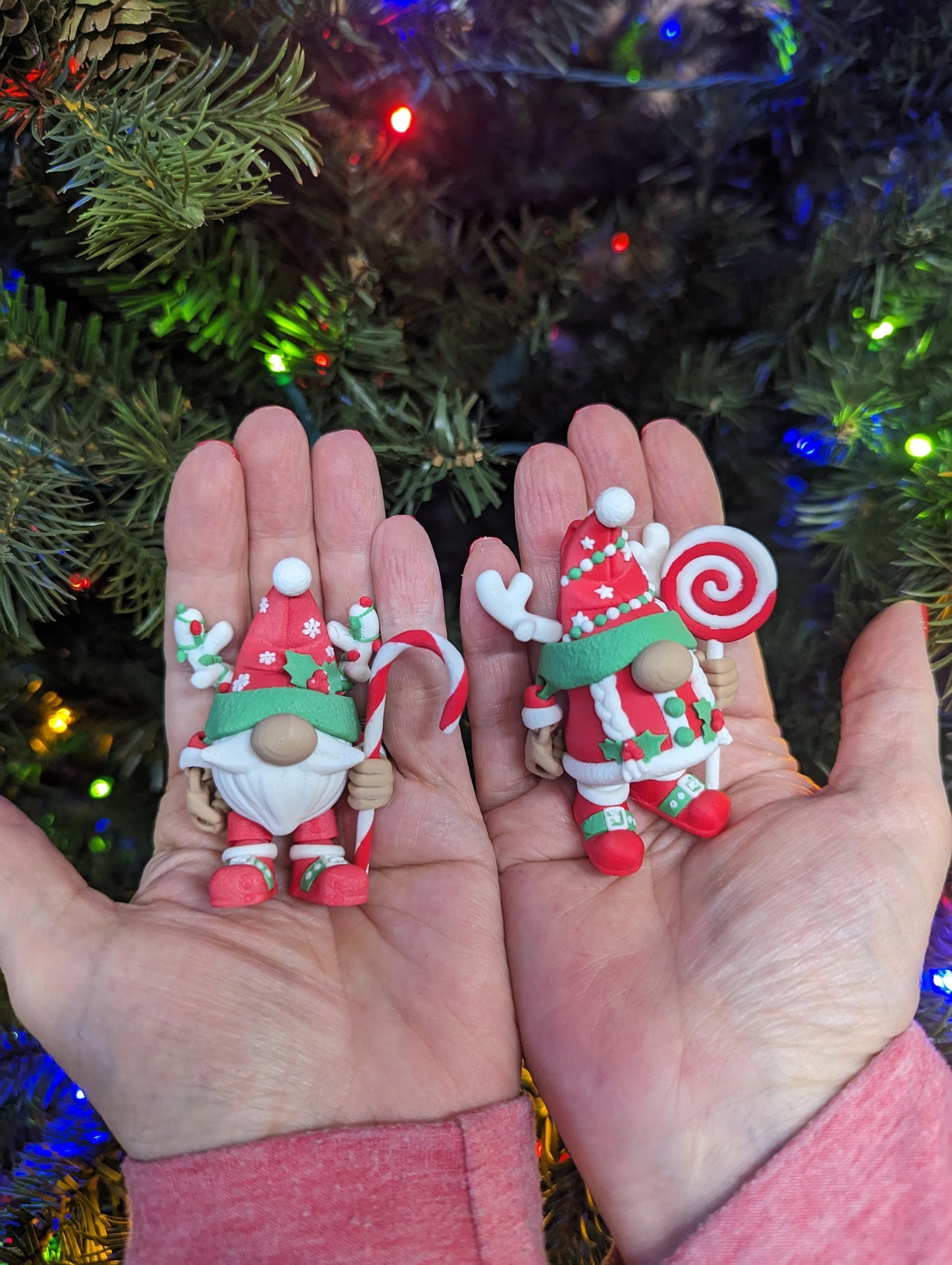 Pair of 3D Printed Christmas Gnome Articulating Ornament by Flexi-Factory! Garden Gnome, Christmas Tree, Holiday Decor. unique holiday gift