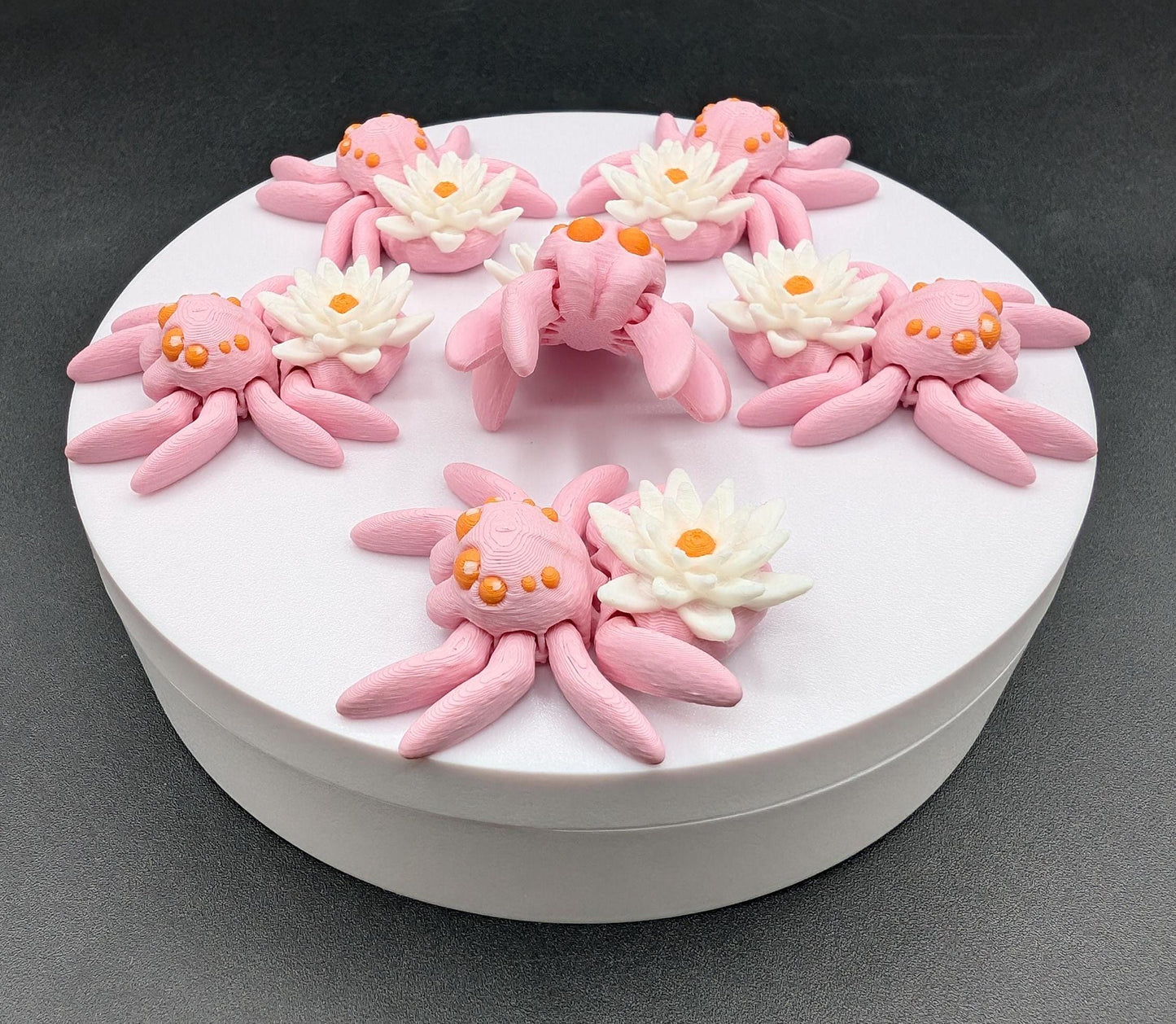 Introducing our Beautiful Articulating Water Lily Spider, a stunning blend of nature and art. Perfect for collectors and decor enthusiasts, this unique spider adds a touch of grace and whimsy to any space.