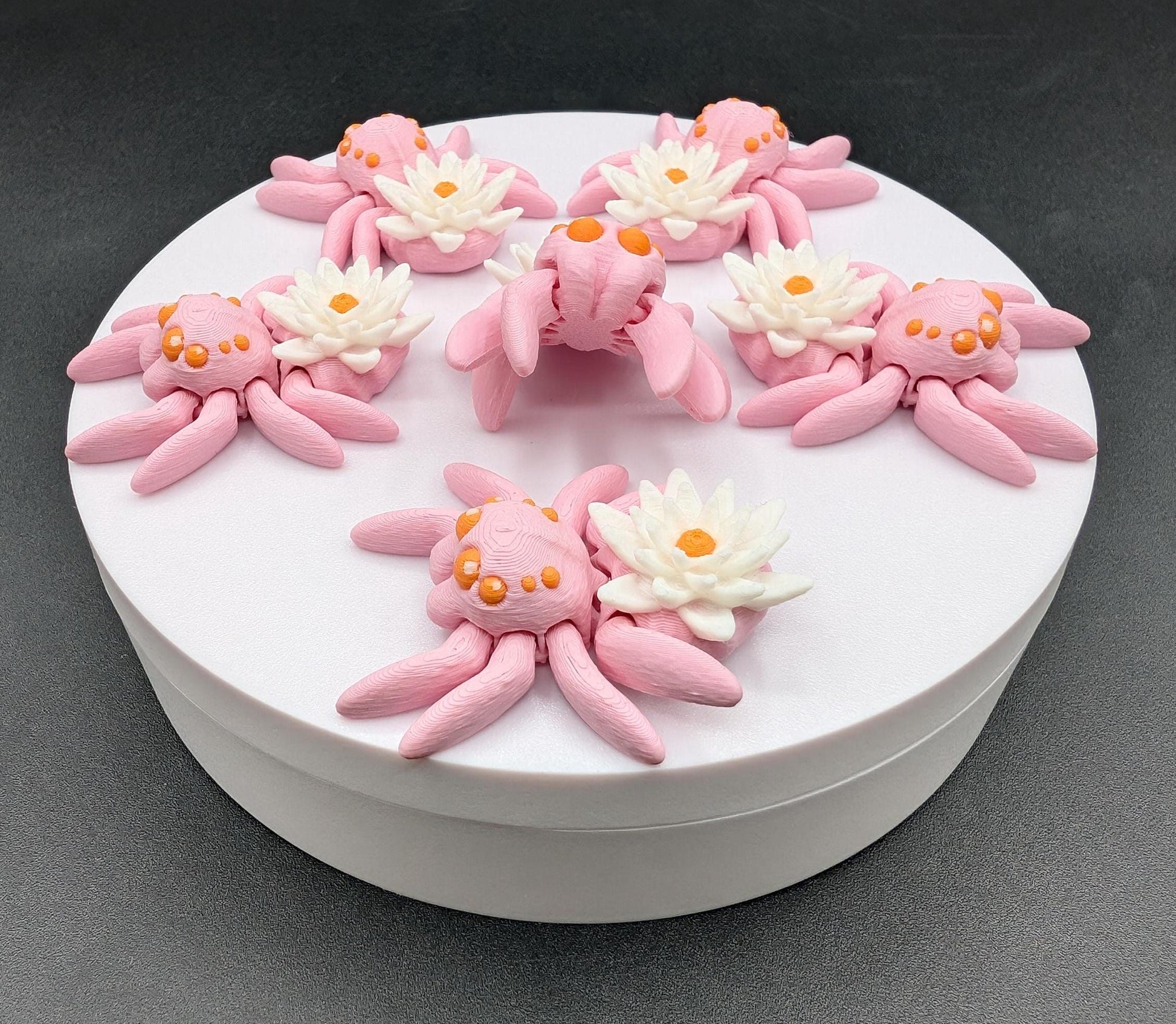 Introducing our Beautiful Articulating Water Lily Spider, a stunning blend of nature and art. Perfect for collectors and decor enthusiasts, this unique spider adds a touch of grace and whimsy to any space.